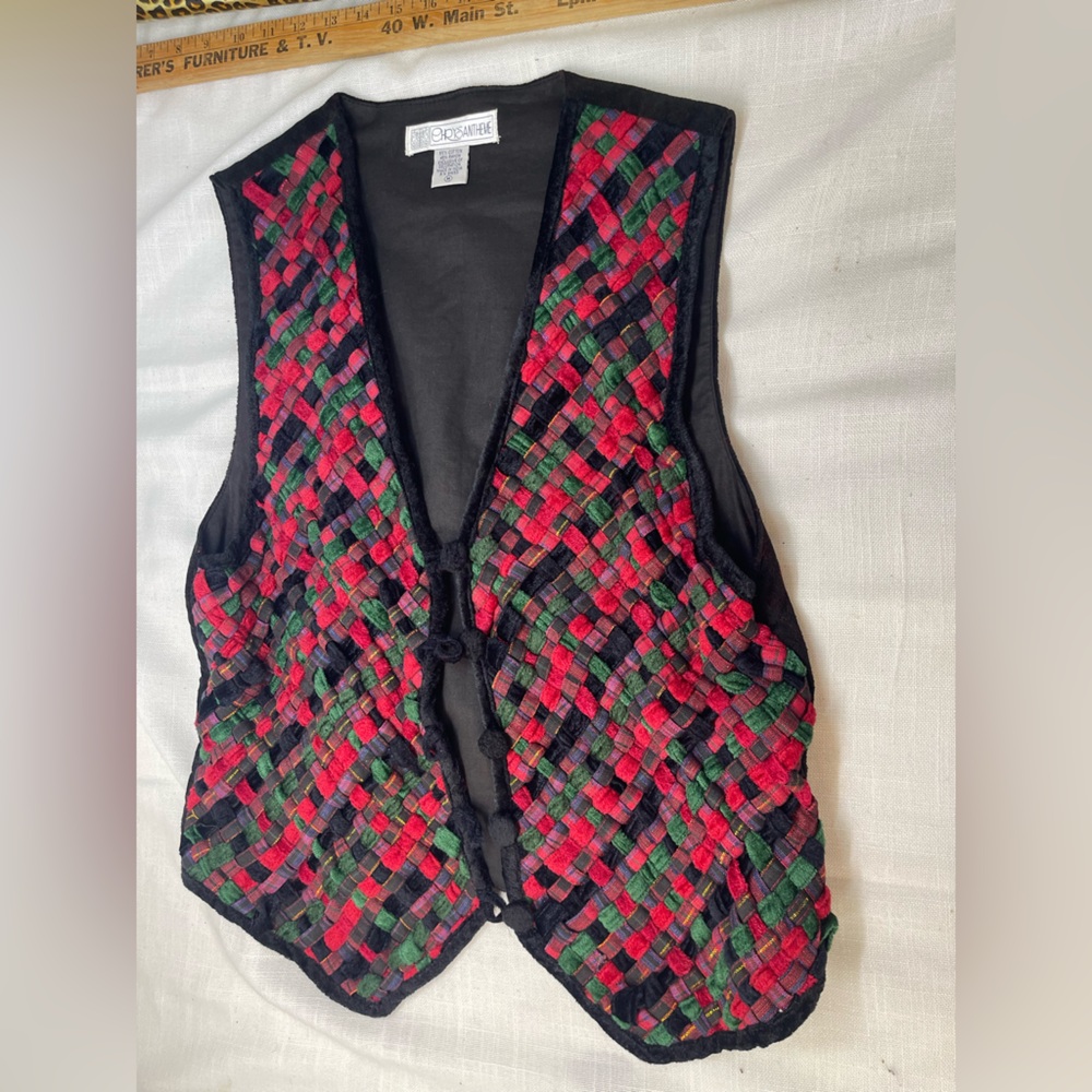 Colorful Woven Vest with Black Trim